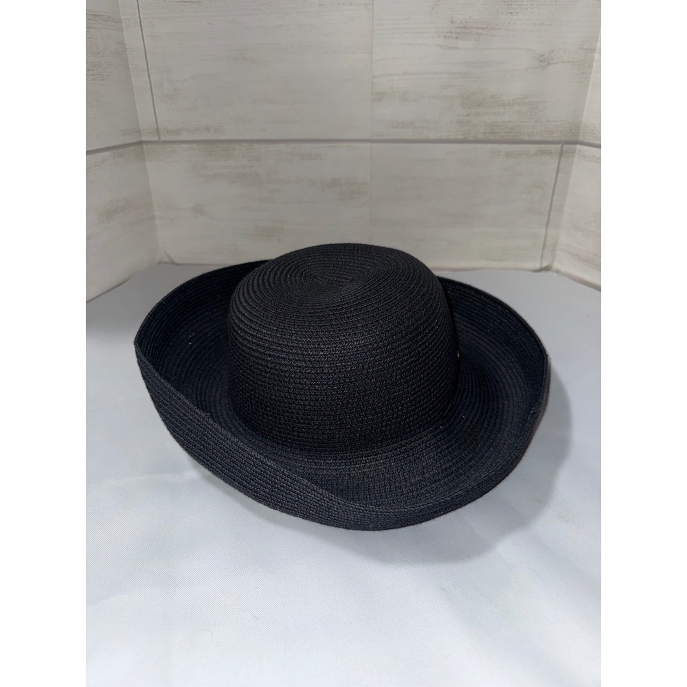 Betmar New York Vintage Black Straw Sun Hat Wide Brim Paper Blend Style 166 - Picture 2 of 4